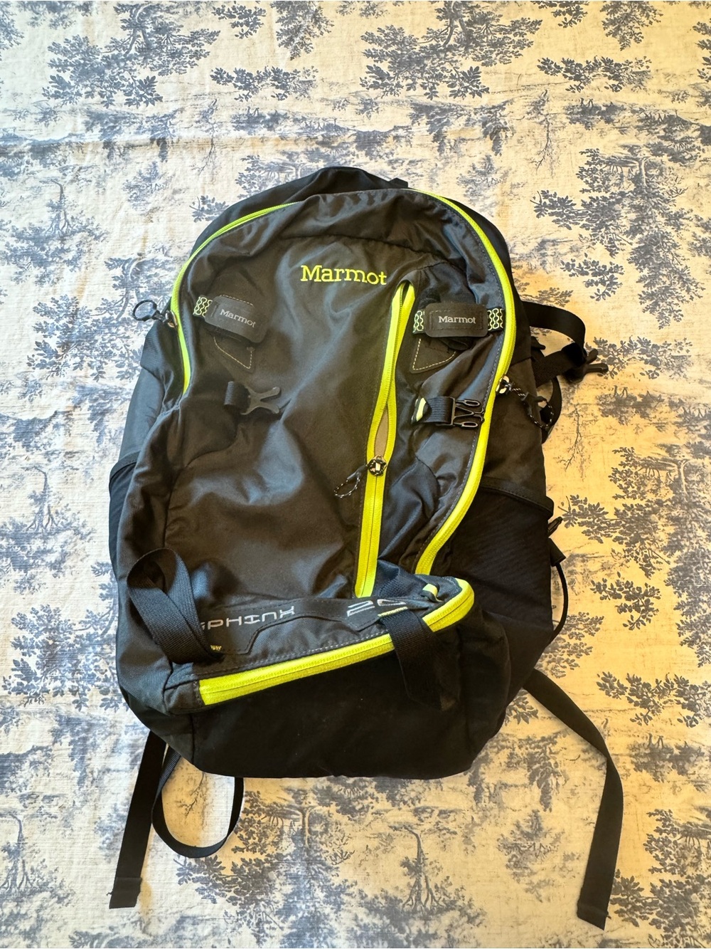 Marmot Black Backpack with Neon Yellow Trim